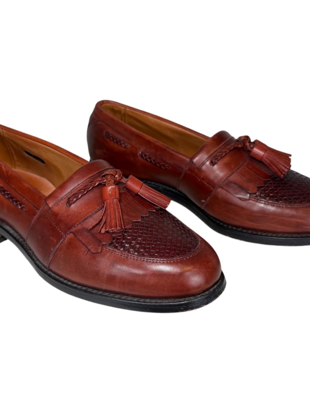 Allen Edmonds Cody Tassel Loafers 7.5 Brown Woven Leather Kiltie Dress Shoes